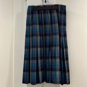 New Zealand Wool Blue Plaid Midi Skirt